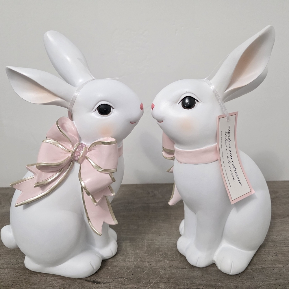 2 Cupcakes and Cashmere Easter Bunnies Pink Rhinstone Bow Easter decor 2026